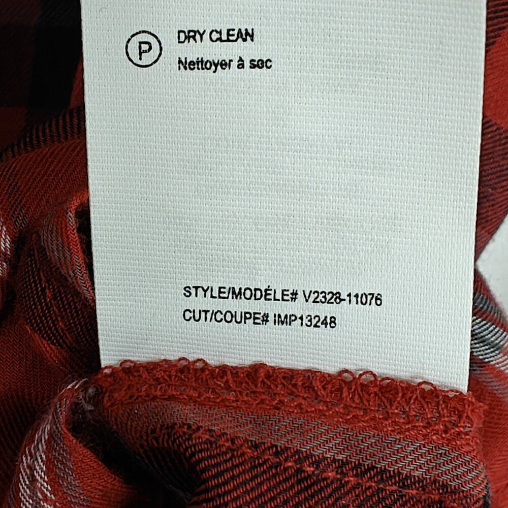 Vince Plaid Button Front Shirt Lamb Leather Collar Size 6 Red Black Long Sleeves - Picture 10 of 11